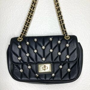 Karl Lagerfeld Black Quilted Shoulder Bag with Gold Accents